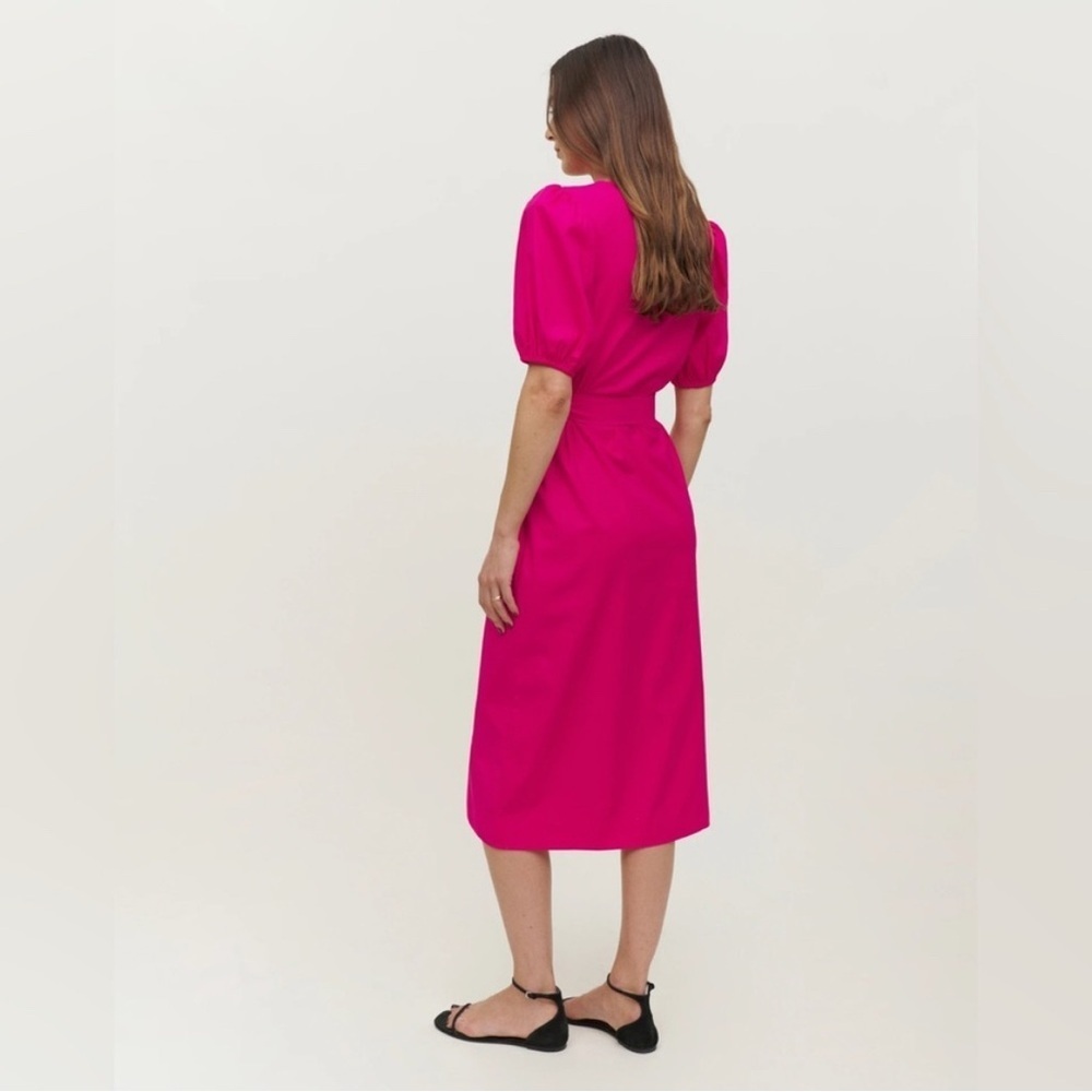 New Reformation Rita Puff Sleeve Belted Midi Dress in Corvette Pink | S - Picture 5 of 11